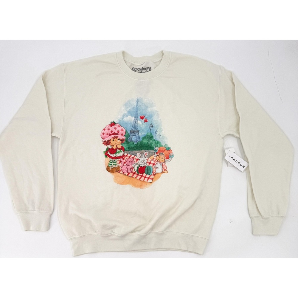 New‎ Strawberry Shortcake Sweatshirt Womens XS/S Off White PacSun Cartoon 80s